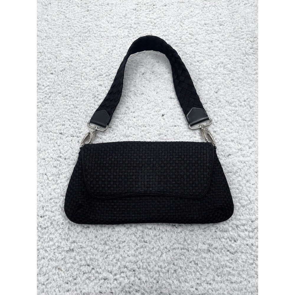 Women's The Sak Black Woven Mini Bag Detachable Strap Silver Tone Hardware Purse
